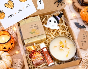 Halloween Boo Basket Gift Box, Spooky Self Care Package with Pumpkin, Soap, Candle