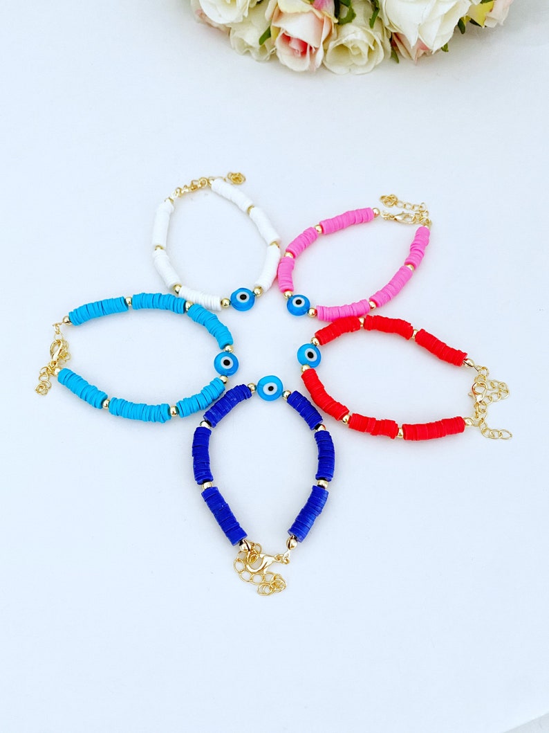 Evil Eye Bracelet Heishi Vinyl Polymer Clay Disc Beads Etsy