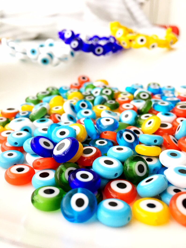 Evil eye beads 6mm to 12mm glass beads flat round beada Etsy
