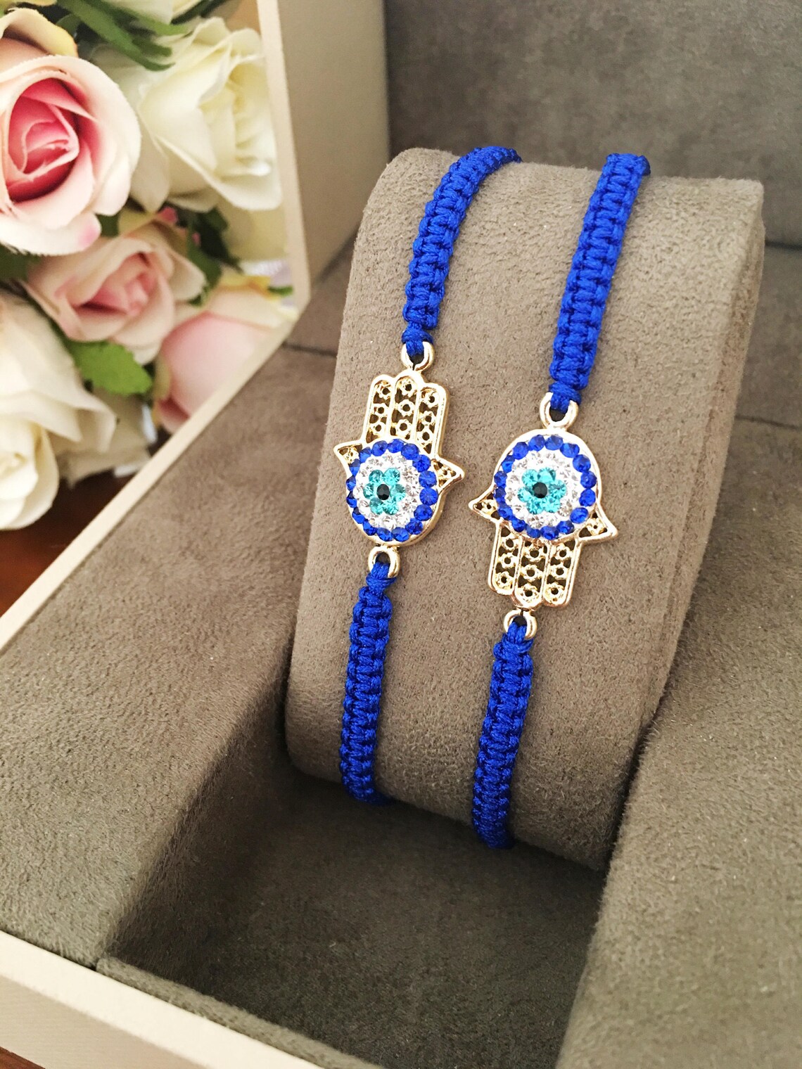 Hamsa Bracelet Blue Evil Eye Bracelet Hamsa Evil Eye Etsy