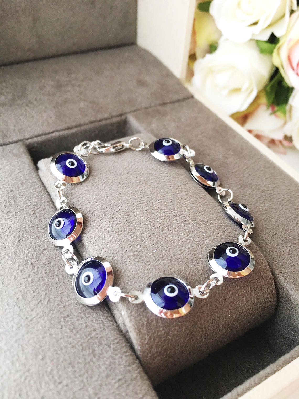Evil Eye Bracelet Link Chain Evil Eye Bracelet Blue Evil Eye Etsy