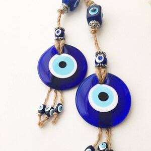 Evil eye home decor, evil eye wall hanging, turkish evil eye bead, blue glass evil eye beads, large evil eye wall hanging, macrame decor image 2
