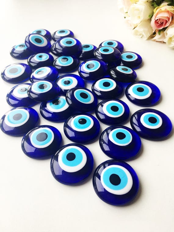 Blue Evil Eye Bead, Handmade Glass Bead with no Hole, 7cm, Greek Evil Eye