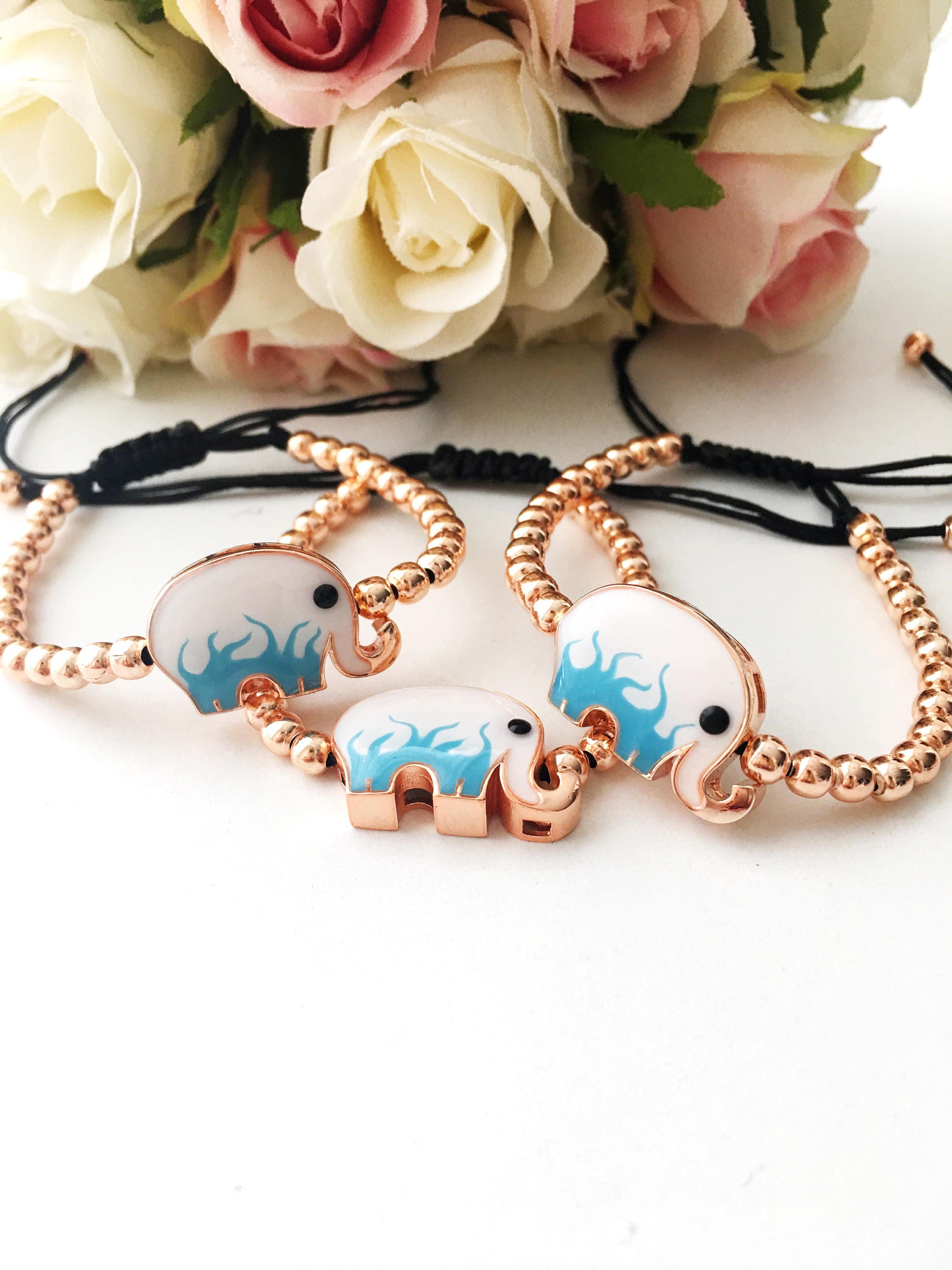 Evil Eye Bracelet White Elephant Bracelet Rose Gold Beaded Etsy
