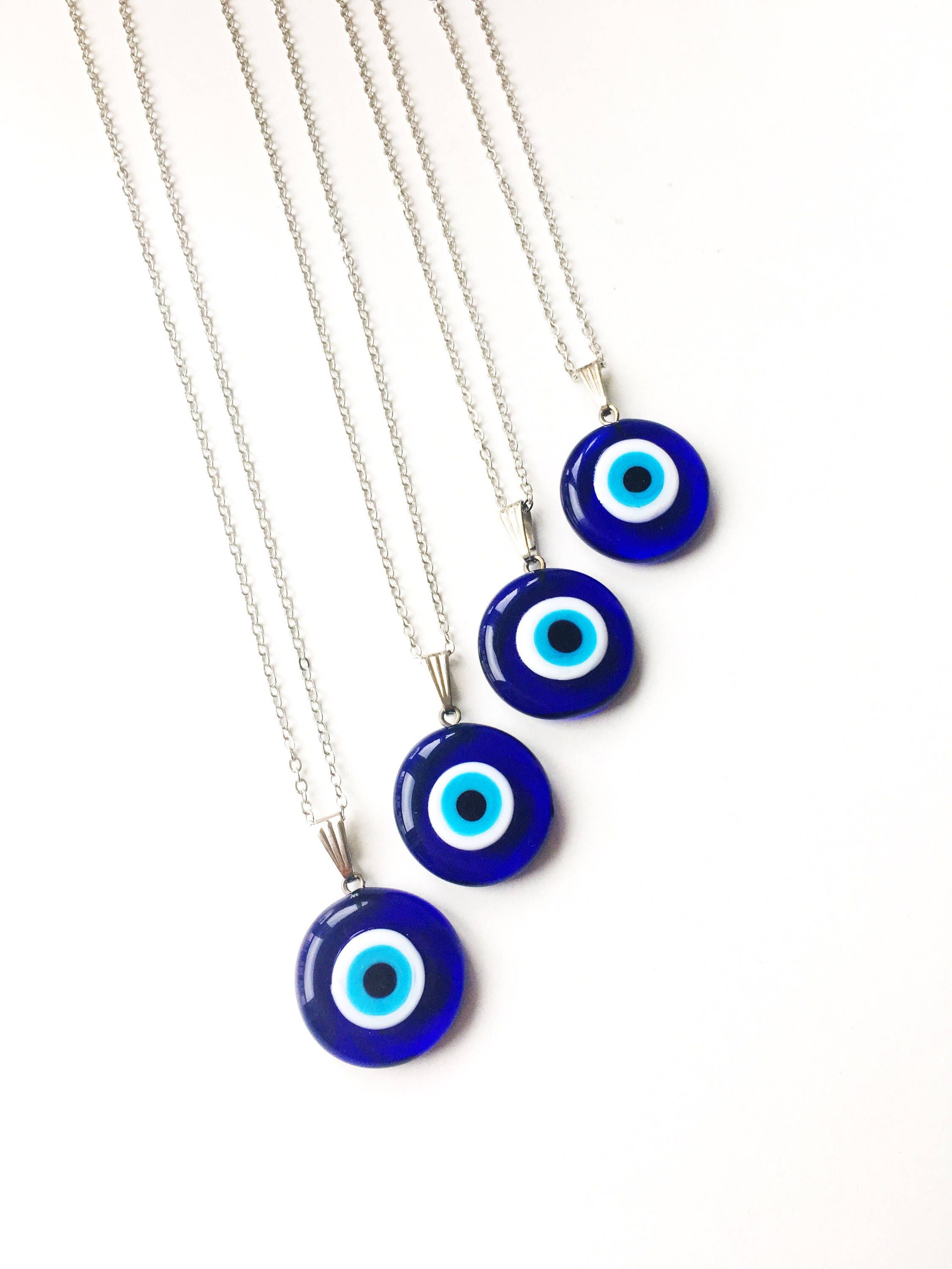 Blue Evil Eye Charm Necklace, Turkish Glass Evil Eye Bead Necklace