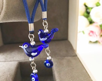 Evil Eye Beads, Car Rear View Mirror Charm, Decorative Car Mirror Charm, Bird Charm