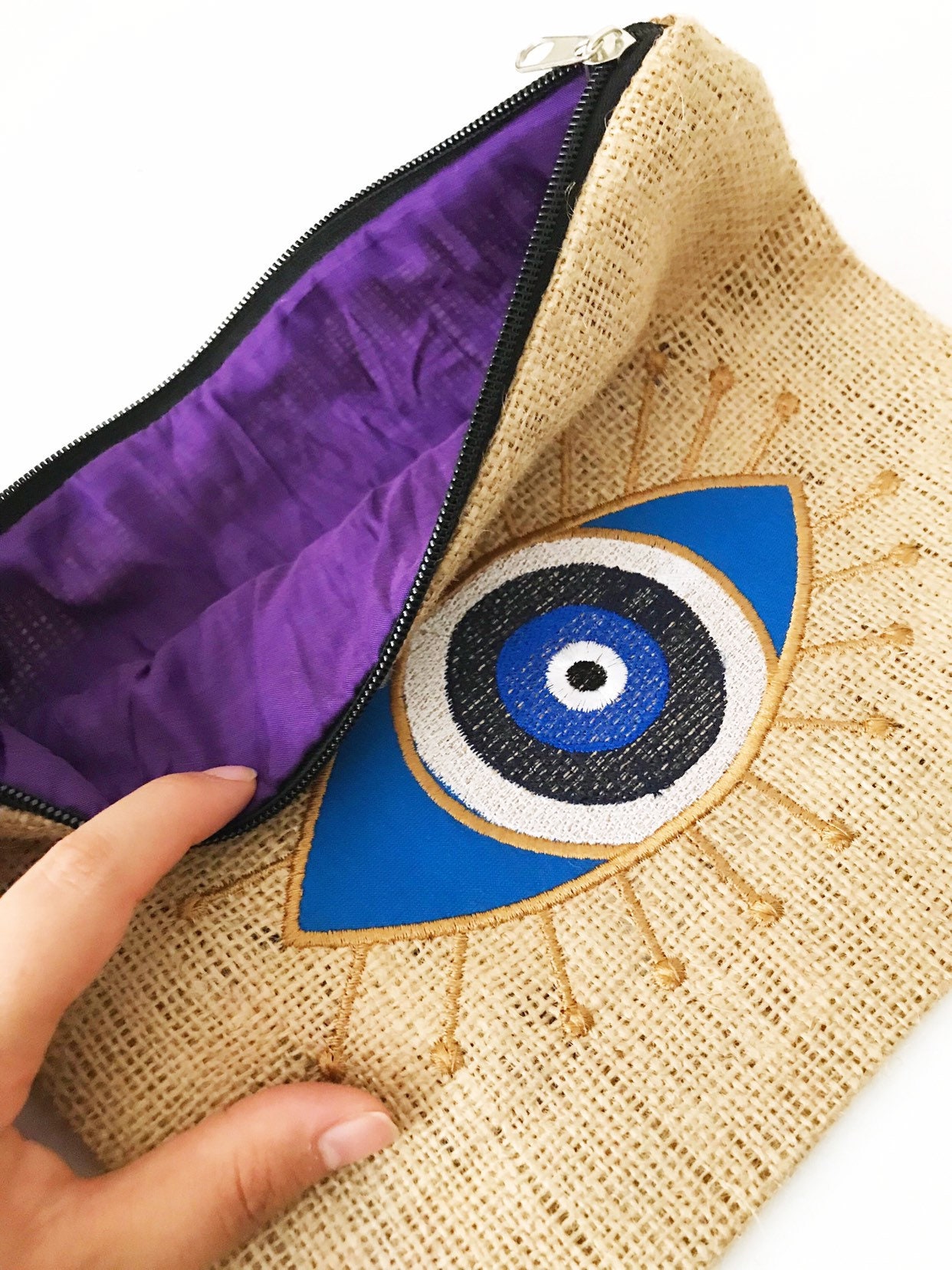 Evil eye bag jute bag evil eye clutch bag evil eye beach Etsy