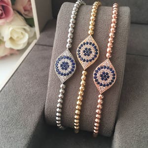 Evil eye bracelet, silver rose gold evil eye bracelet, beaded evil eye bracelet, nazar boncuk bracelet, evil eye jewelry, round oval bracele image 5