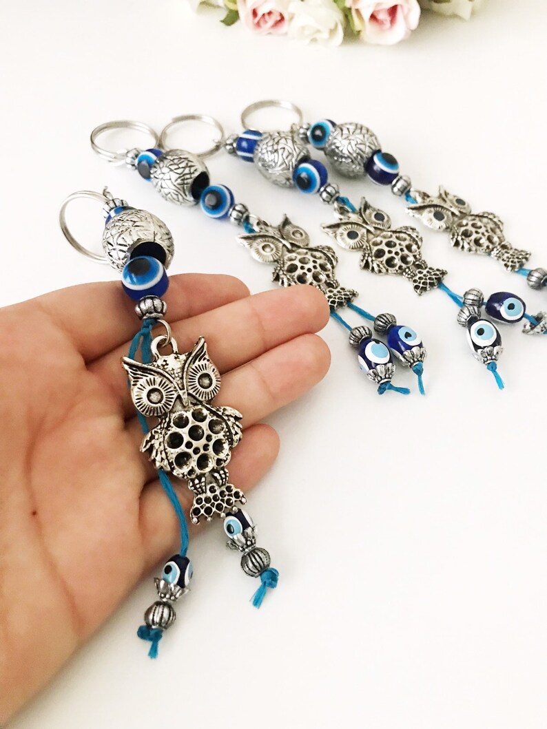 evil eye keychain owl keyring Owl keychain blue evil eye beads keychain evil eye owl keychain evil eye keyring silver owl keychain