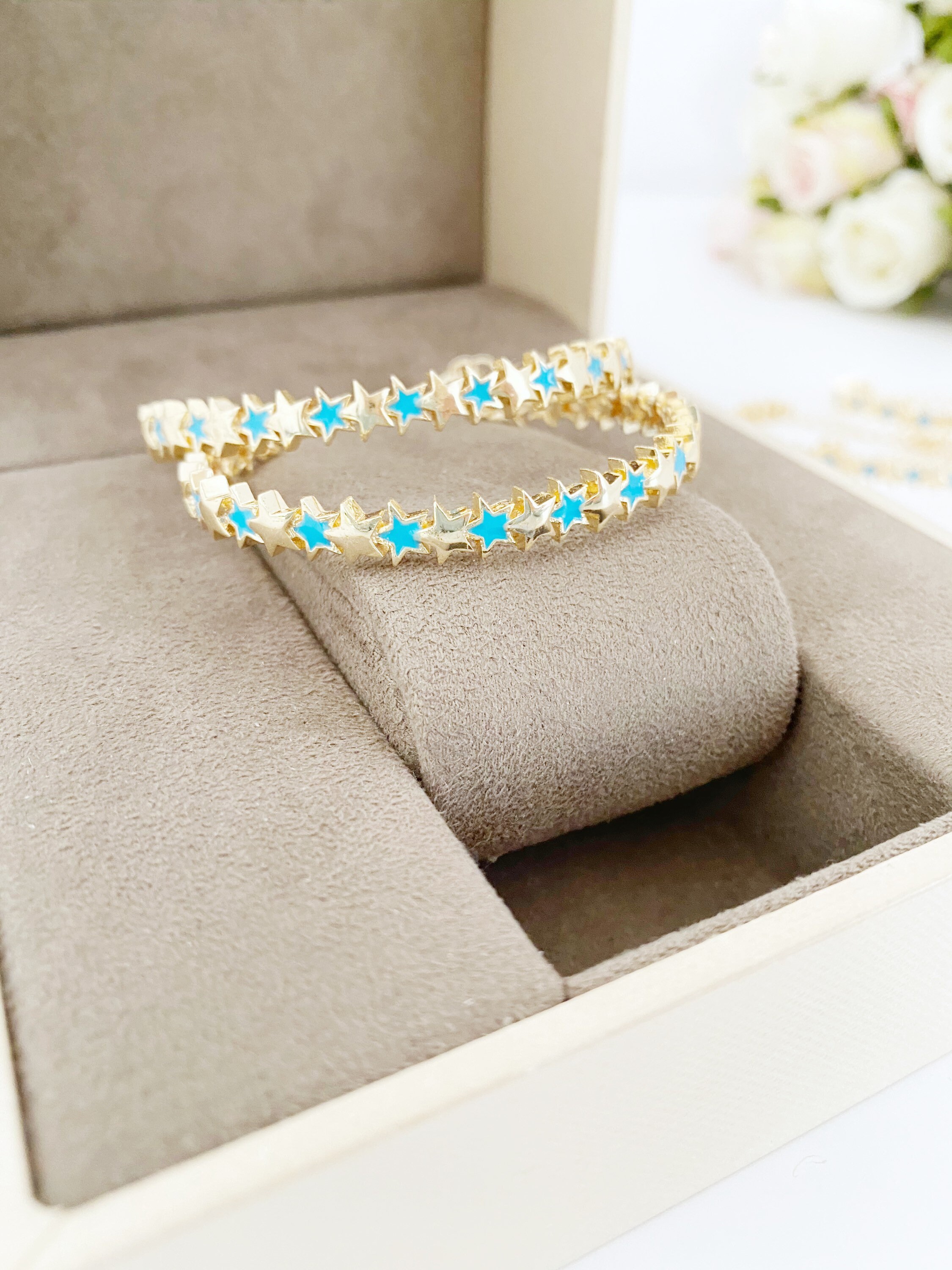 Star Cuff Bracelet Gold Cuff Bracelet Turquoise Star Charm Etsy