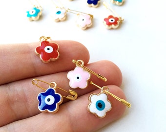 5 pcs Evil eye safety pin, four leaf clover evil eye safety pin, baby shower gift, evil eye stroller, good luck charm pin, baby protection