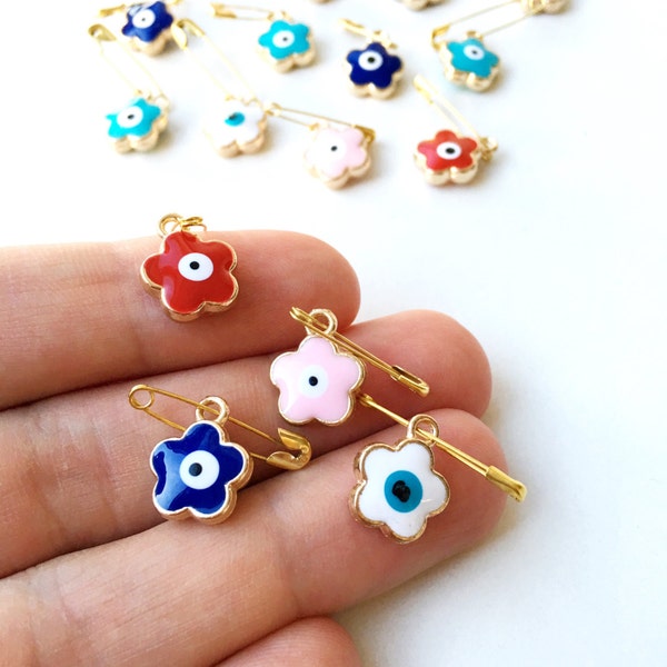 5 pcs Evil eye safety pin, four leaf clover evil eye safety pin, baby shower gift, evil eye stroller, good luck charm pin, baby protection