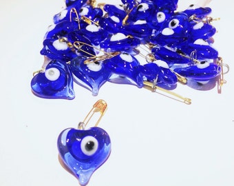 SALE 50 pcs Glass wedding favors evil eye -unique wedding favors - tiny evil eye safety pins - wedding favor - evil eye bead - nazar boncuk