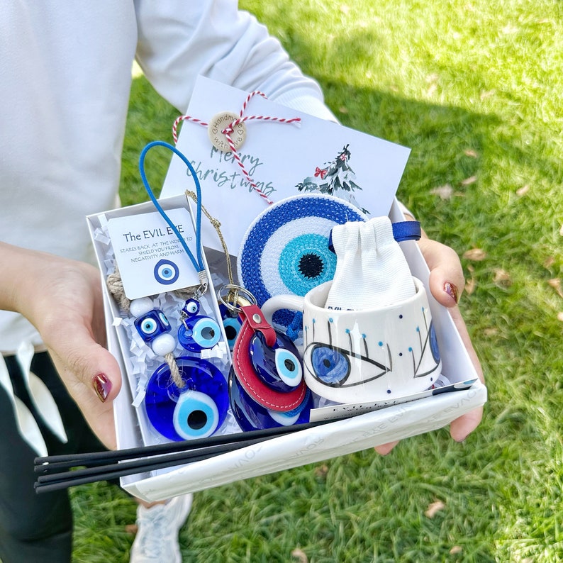 Christmas Gift Box Evil Eye, Greek Evil Eye Bead Jewelry, Gift Basket for Men Women, Self Care Package, House Protection, Spiritual Gift Box image 1