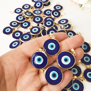 Blue evil eye bead, bulk, murano glass beads, evil eye pendant, evil eye charm, gold evil eye charm, 24K gold frame, malocchio, gold pendant image 9