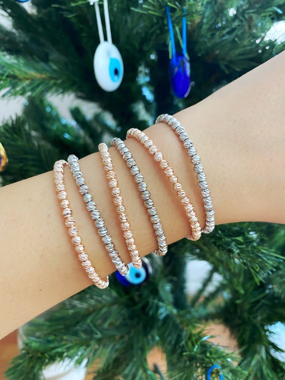 Beaded Bangle Bracelet Rose Gold Bead Bracelet Silver Bead