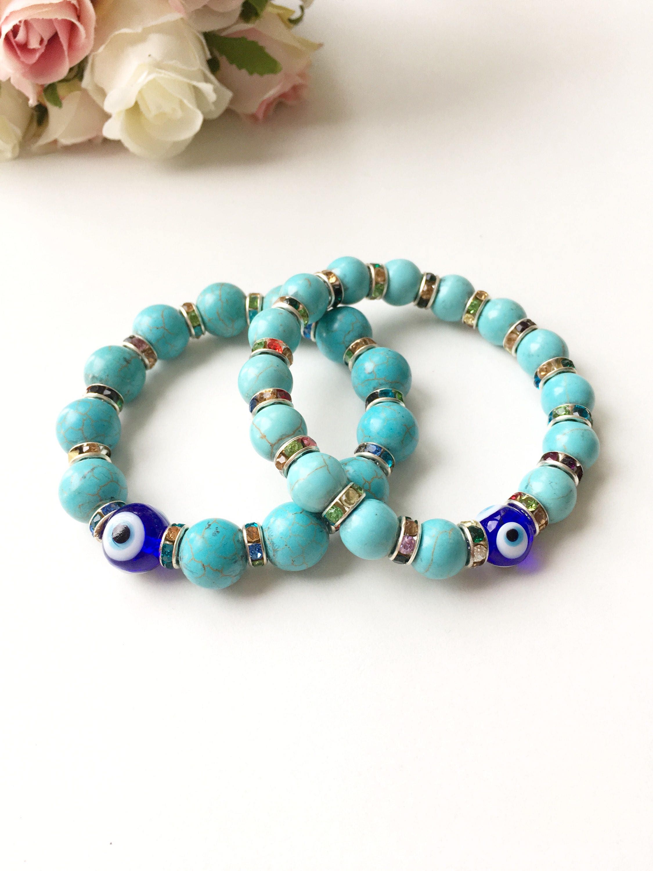 Evil Eye Bracelet Turquoise Bead Bracelet Nazar Boncuk Blue | Etsy