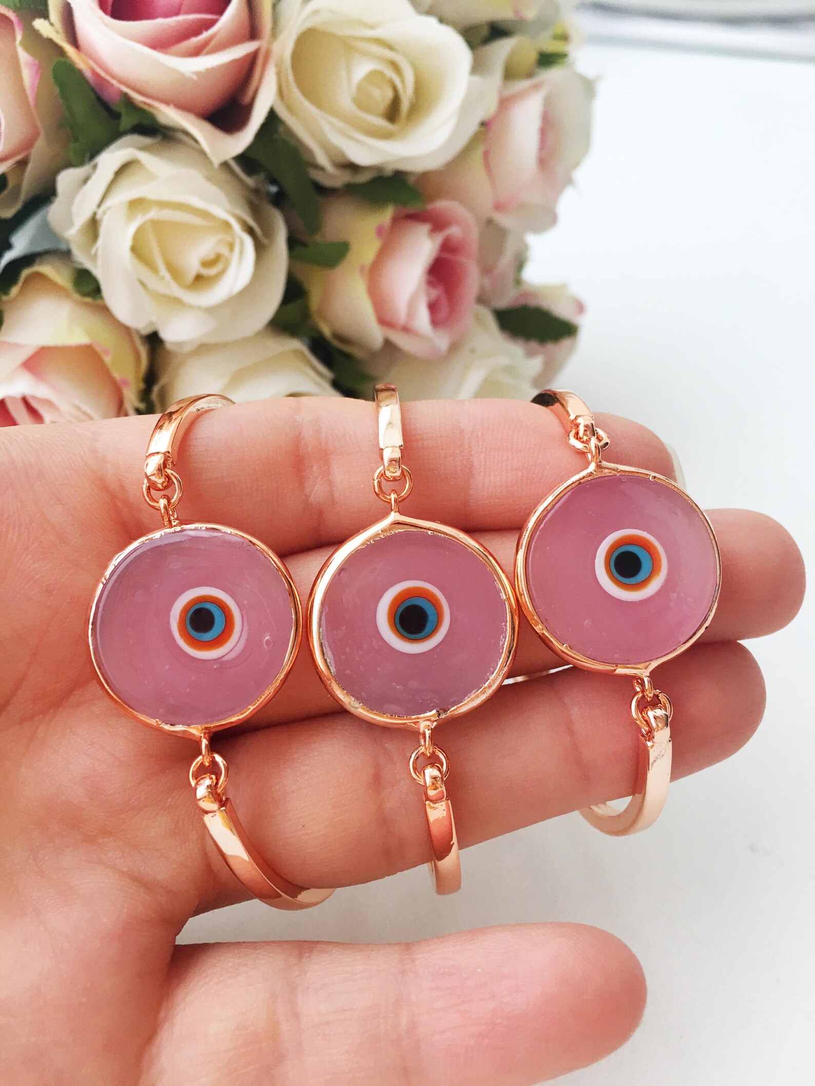 Baby Pink Evil Eye Bracelet Evil Eye Murano Glass Bracelet Etsy