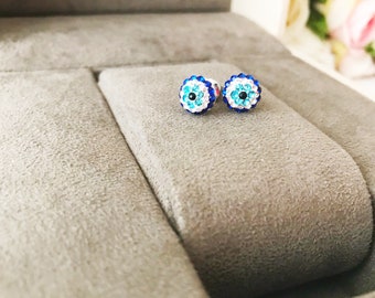 Silver evil eye studs, evil eye stud earrings, tiny earrings, minimalist ear studs, evil eye post earrings, silver earring, evil eye jewelry