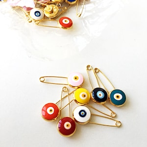 BIG SALE Lucky evil eye safety pin, protection for baby, gold plated evil eye pins, baby boy gift pin, baby shower gift, stroller, birth ann