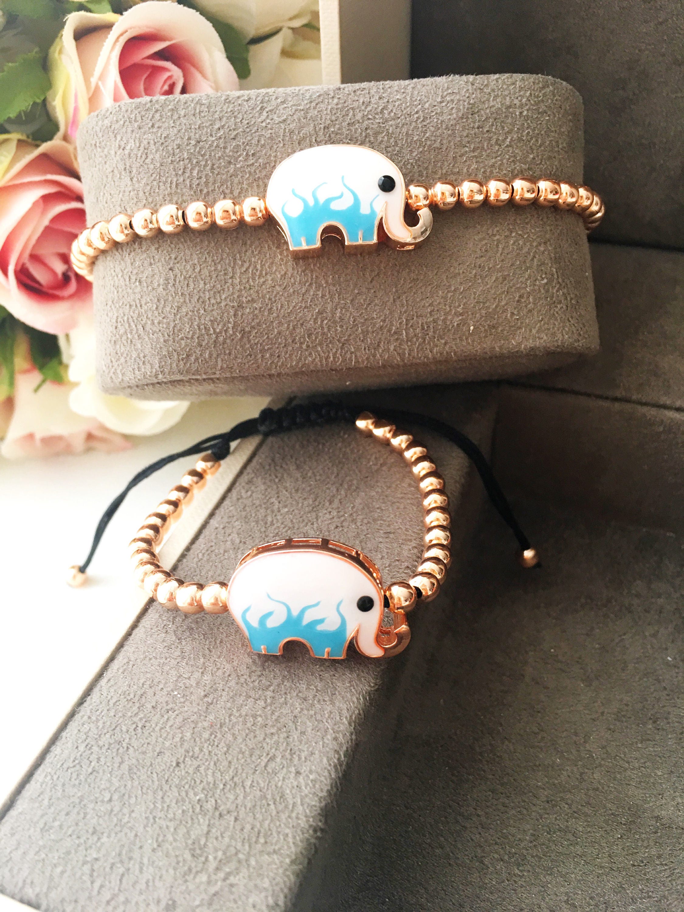 Evil Eye Bracelet White Elephant Bracelet Rose Gold Beaded Etsy