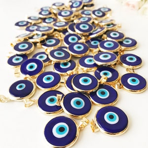 Blue evil eye bead, bulk, murano glass beads, evil eye pendant, evil eye charm, gold evil eye charm, 24K gold frame, malocchio, gold pendant image 3