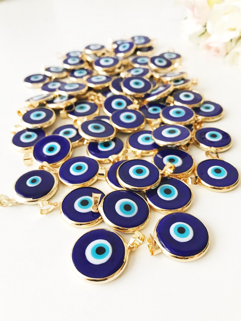 Blue evil eye bead, bulk, murano glass beads, evil eye pendant, evil eye charm, gold evil eye charm, 24K gold frame, malocchio, gold pendant Bild 3