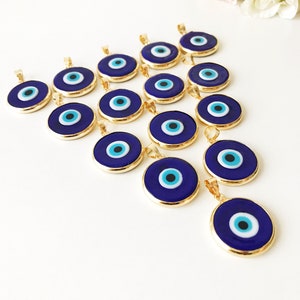 Blue evil eye bead, bulk, murano glass beads, evil eye pendant, evil eye charm, gold evil eye charm, 24K gold frame, malocchio, gold pendant image 7