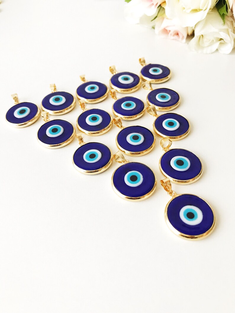 Blue evil eye bead, bulk, murano glass beads, evil eye pendant, evil eye charm, gold evil eye charm, 24K gold frame, malocchio, gold pendant Bild 7