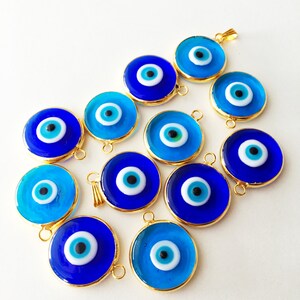 2pcs gold plated evil eye pendants, turquoise evil eye pendant, 22mm turkish handmade evil eye charms, glass evil eye charms, 24K gold eye image 4