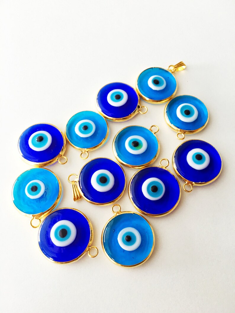 2pcs gold plated evil eye pendants, turquoise evil eye pendant, 22mm turkish handmade evil eye charms, glass evil eye charms, 24K gold eye image 4