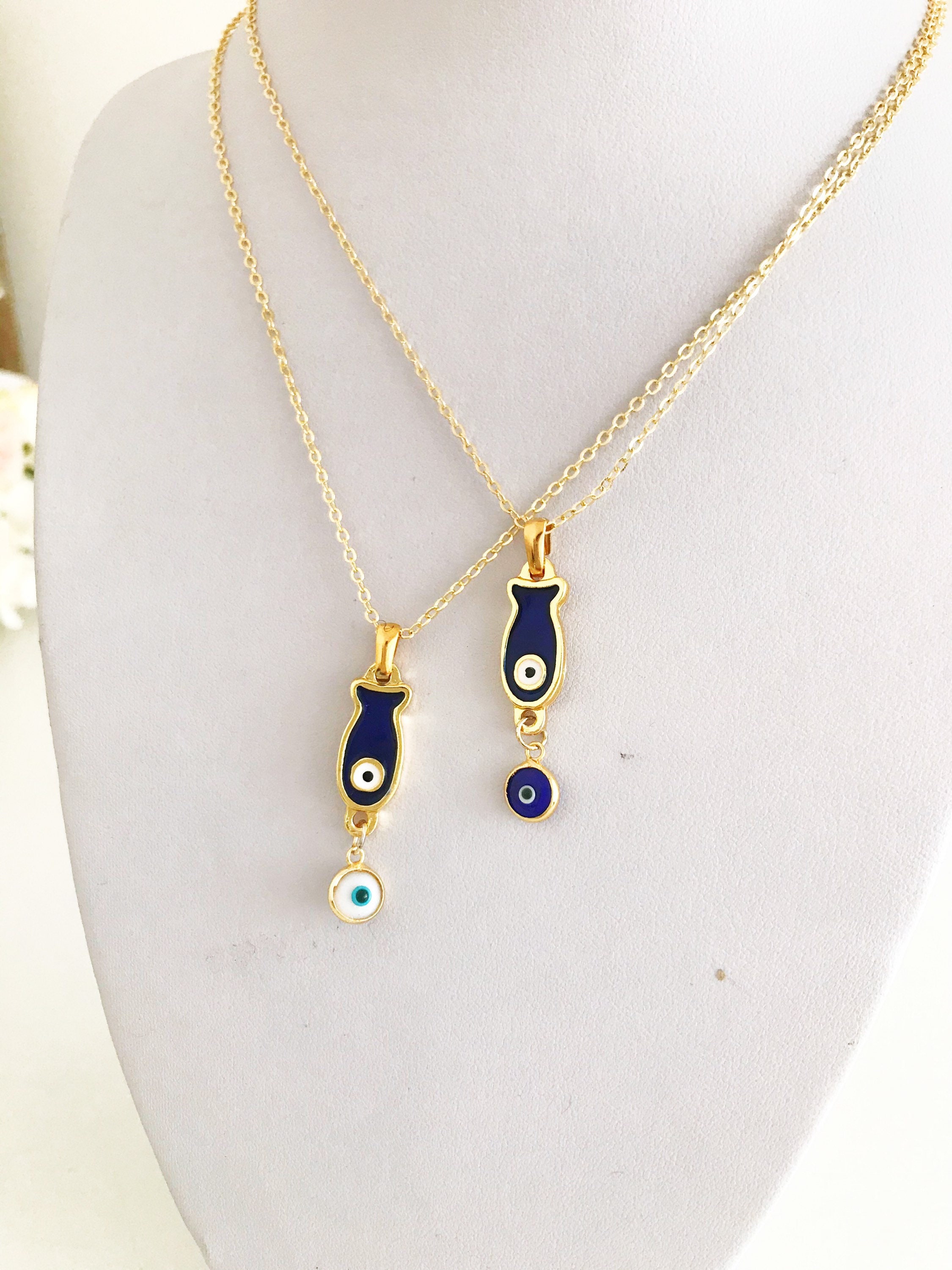 Blue fish charm necklace evil eye necklace good luck | Etsy