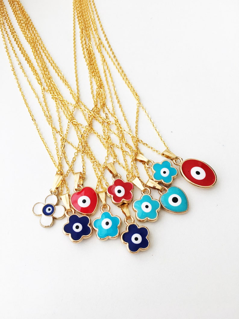 Evil Eye Necklace Evil Eye Charm Necklace Clover Charm Etsy