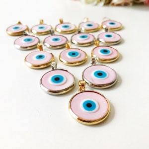 Evil eye bead, pink evil eye bead, murano bead, glass evil eye bead, pink evil eye pendant, gold silver charm, evil eye necklace charm image 8