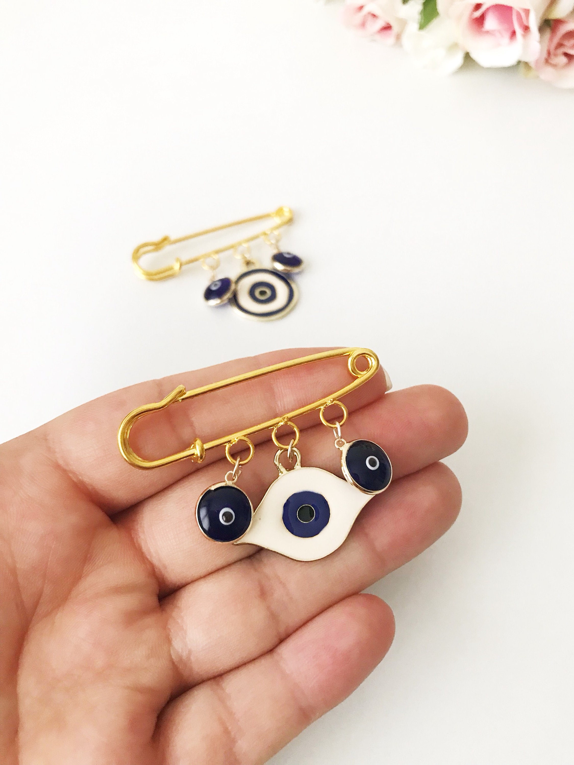 Evil Eye Safety Pin Gold Evil Eye 