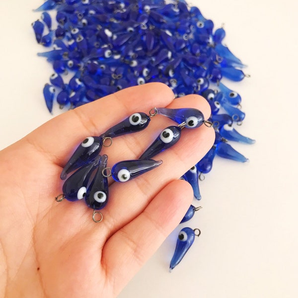 100 pcs blue evil eye charm, Chilli shape glass pendant, unique wedding favors, evil eye beads, murano beads, greek evil eye, pepper charms