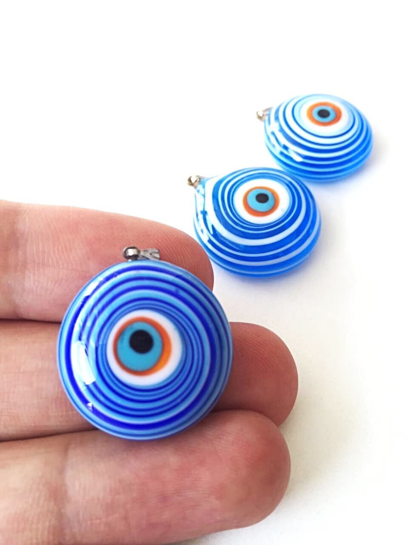 Murano Glass Evil Eye Pendant Lampwork Evil Eye Bead Blue Etsy
