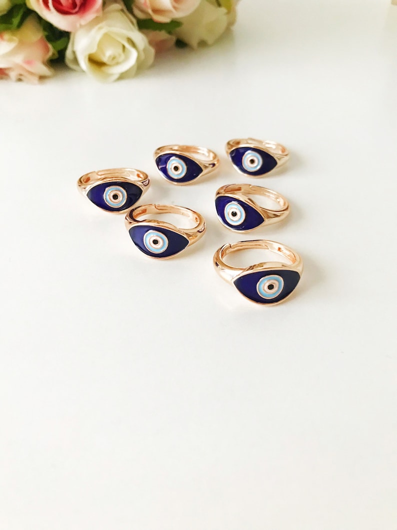 Blue Evil Eye Ring, Gold Adjustable Ring, Delicate Ring Gifts for Women Girls, Greek Ring image 10