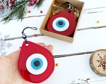 Handmade Evil Eye Red, Christmas Gift Ideas, Christmas Tree Ornament, Evil Eye Wall Hanging, Home Gift
