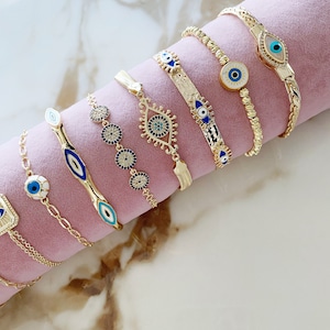 Gold Evil Eye Bracelet, Chain Bracelet, Cuff Bracelet, Evil Eye Jewelry, 14K Gold Bracelet, Adjustable Bracelet, Evil Eye Talisman, Greek image 5