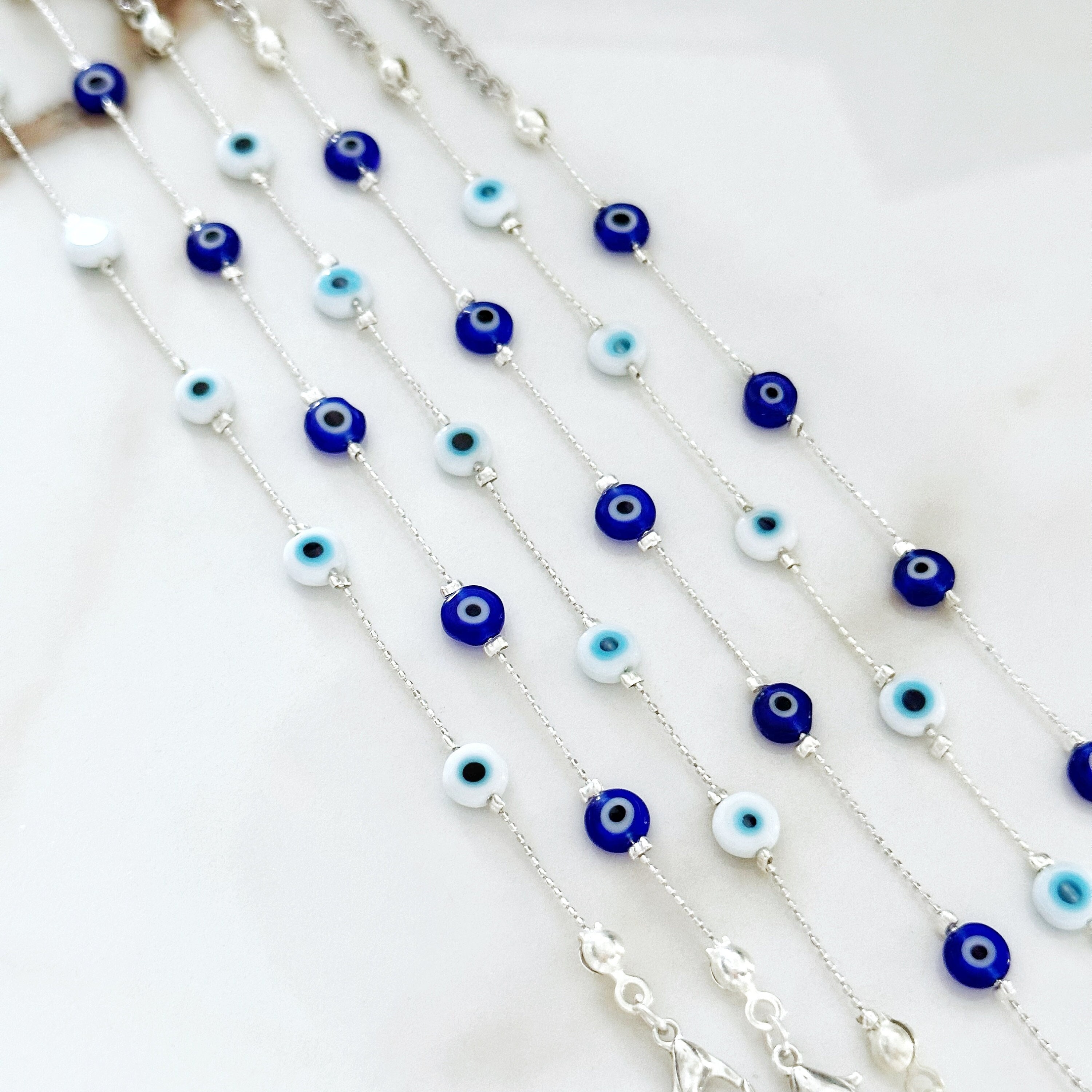 Minimal Evil Eye Bracelet, Dainty Silver Bracelet, Greek Evil Eye Bead, Turkish Evil Eye Jewelry, Silver Chain Bracelet