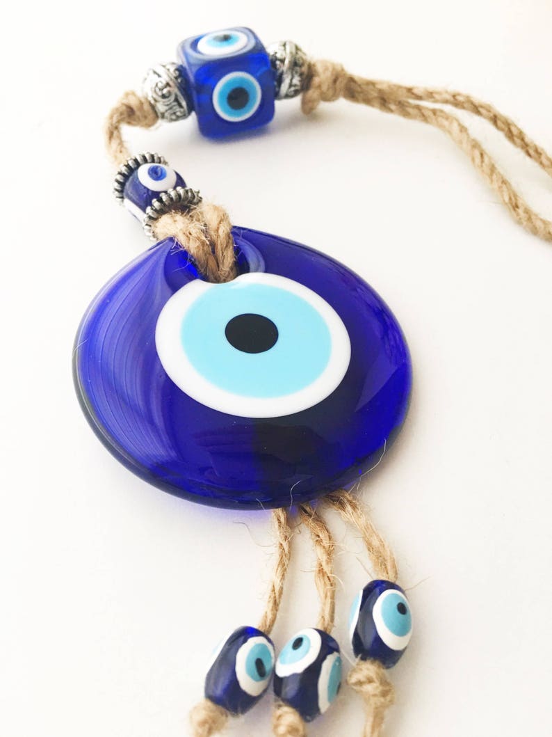 Evil eye home decor, evil eye wall hanging, turkish evil eye bead, blue glass evil eye beads, large evil eye wall hanging, macrame decor image 6