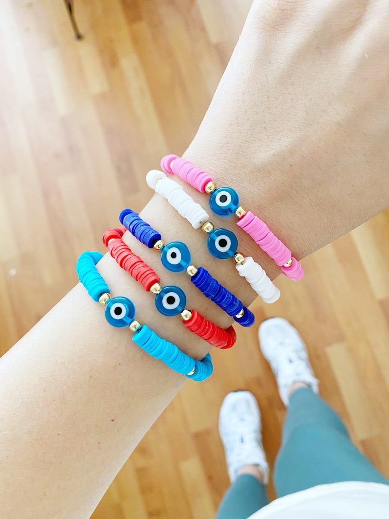 Evil Eye Bracelet Heishi Vinyl Polymer Clay Disc Beads Etsy