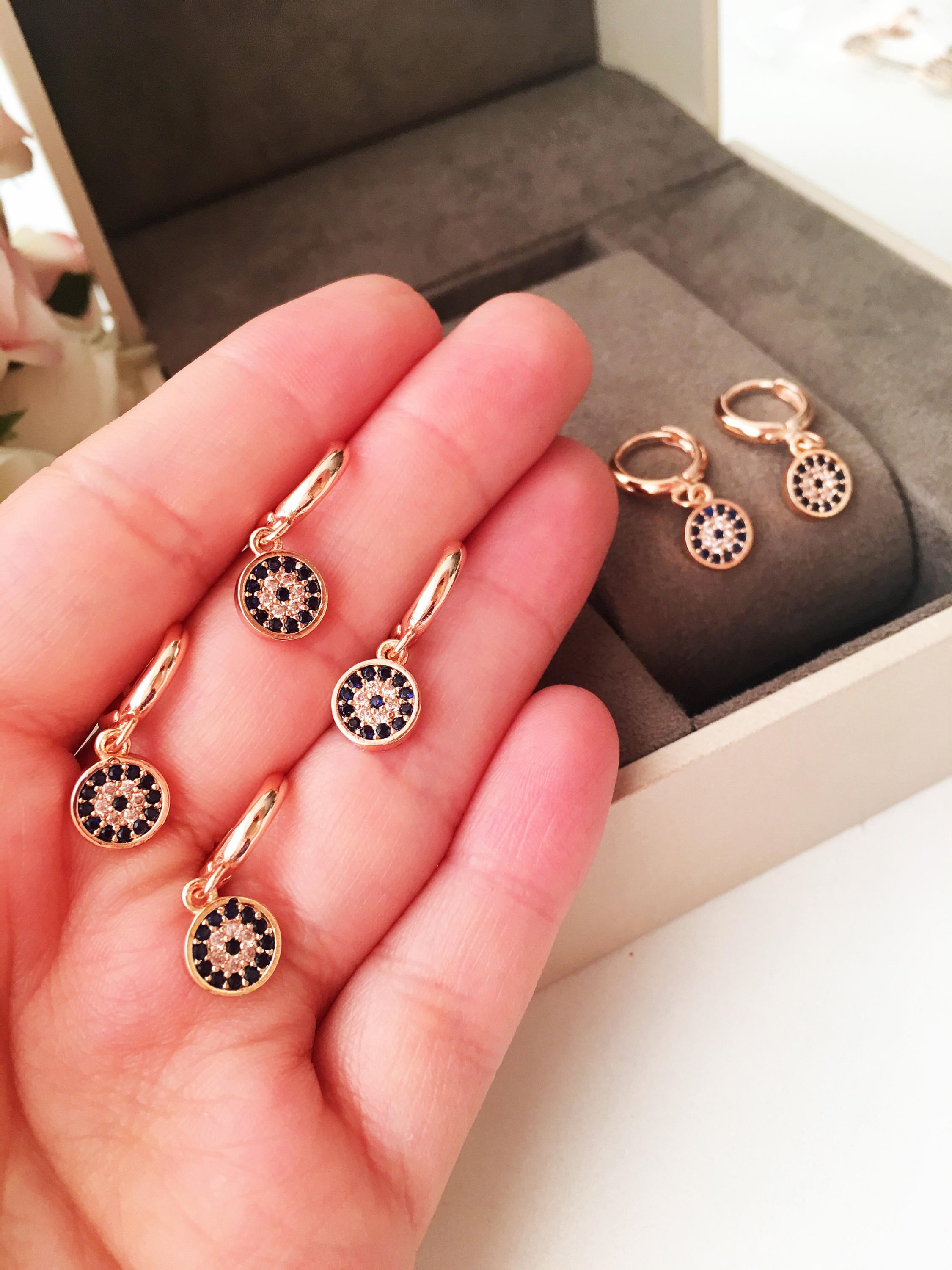 Evil eye hoop earrings gold evil eye earrings small hoop Etsy