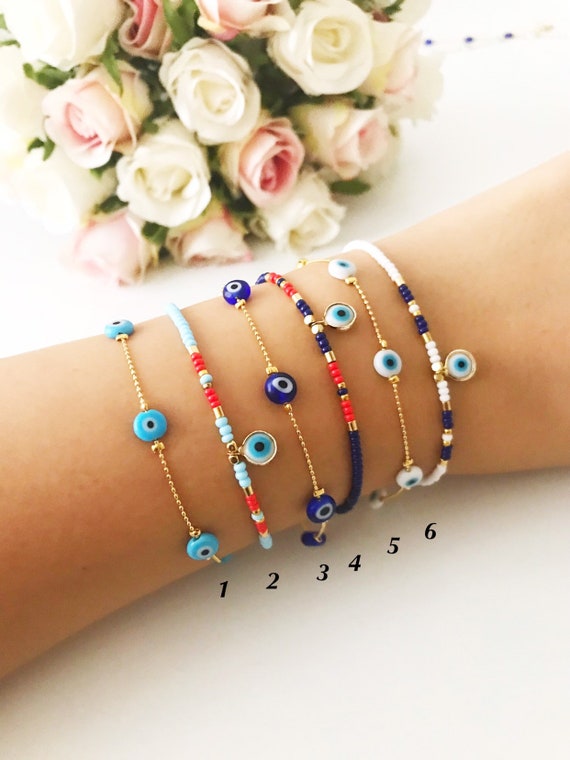 Evil Eye Bracelet Evil Eye Charm Bracelet Seed Beads Bracelet