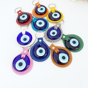 Blue Evil Eye Keychain, Leather Keychain, Evil Eye Keyring, Turkish Evil Eye, Lucky Evil Eye Key Chain, New Home Gidt, Good Luck Charm, Faux image 4