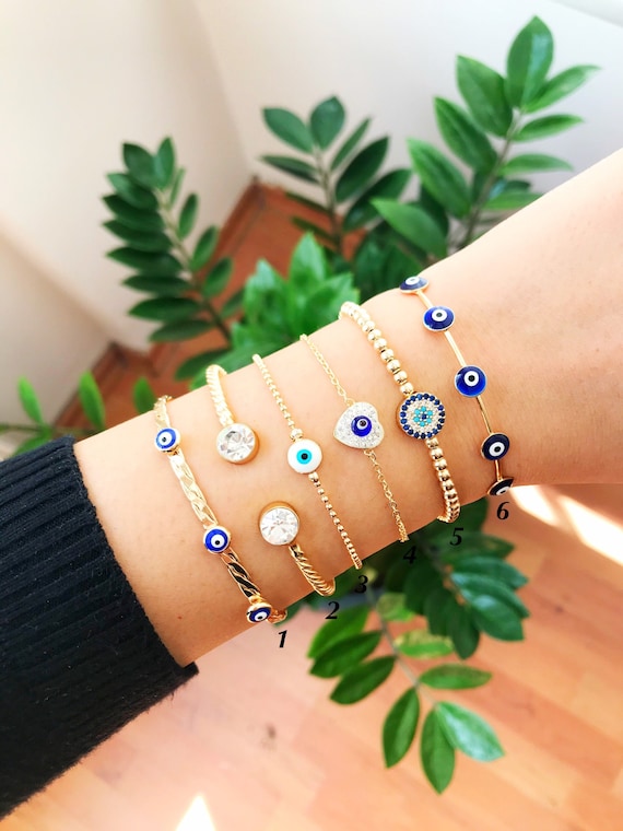 Evil Eye Protection Bracelet, White Blue Bead Bracelet, Blue Evil Eye Beads Blue