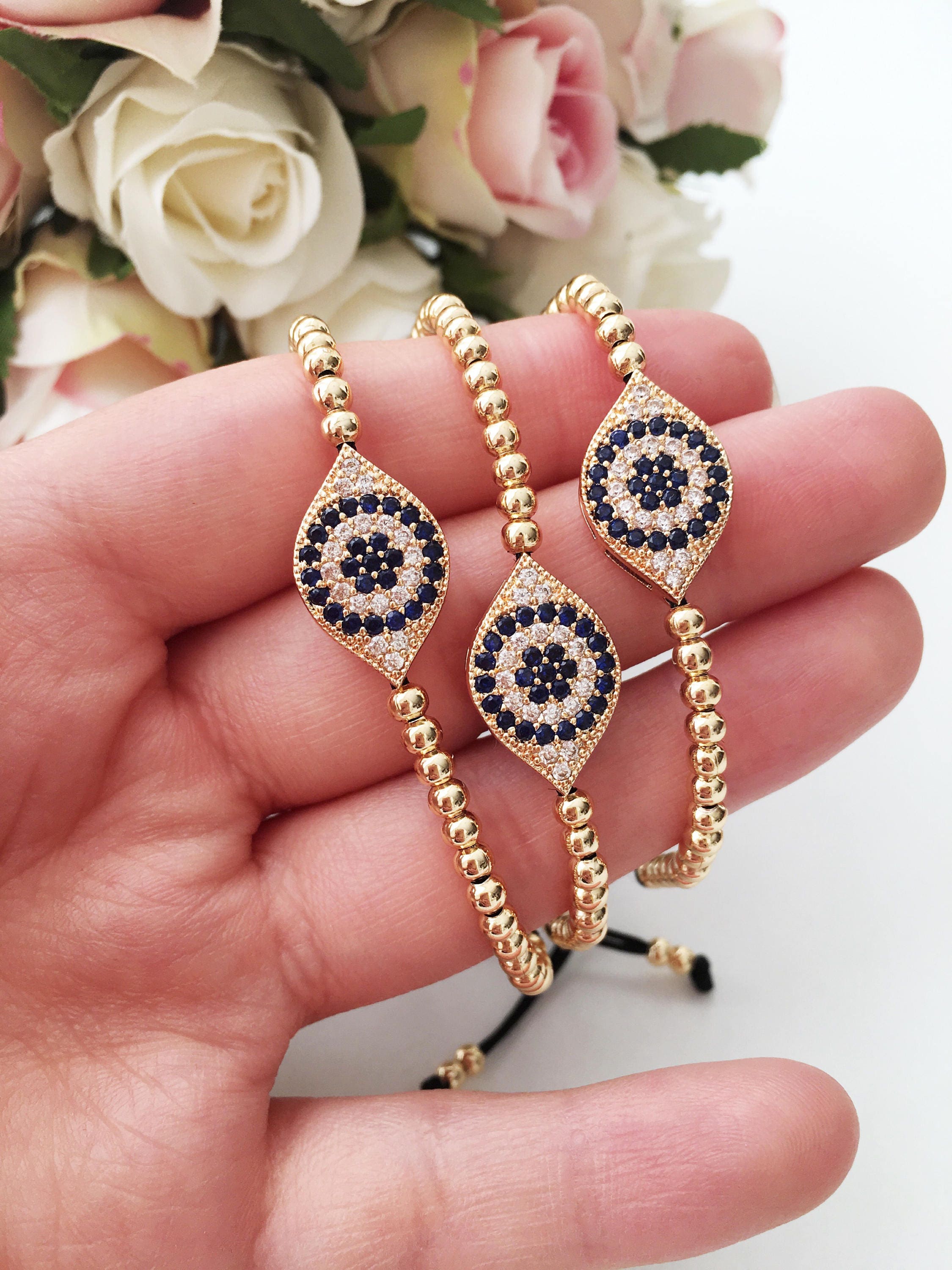 Evil Eye Bracelet Gold Evil Eye Bracelet Hamsa Beacelet Etsy