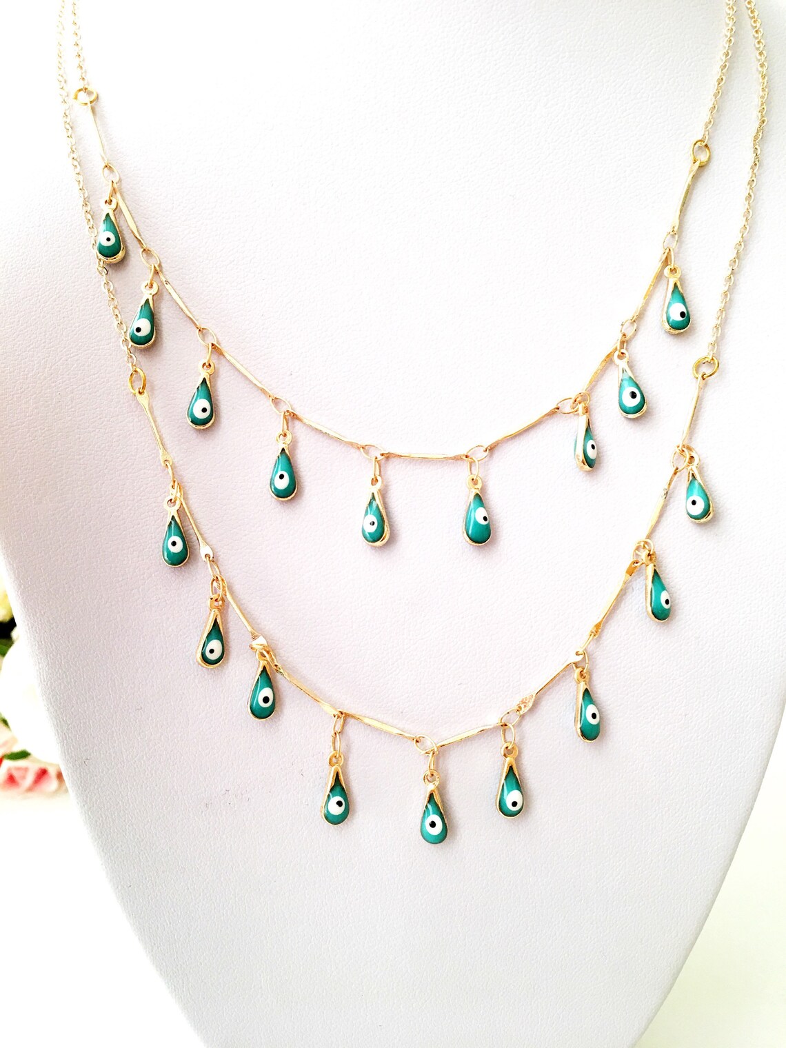 Evil Eye Drop Necklace Teardrop Necklace Evil Eye Bead Etsy