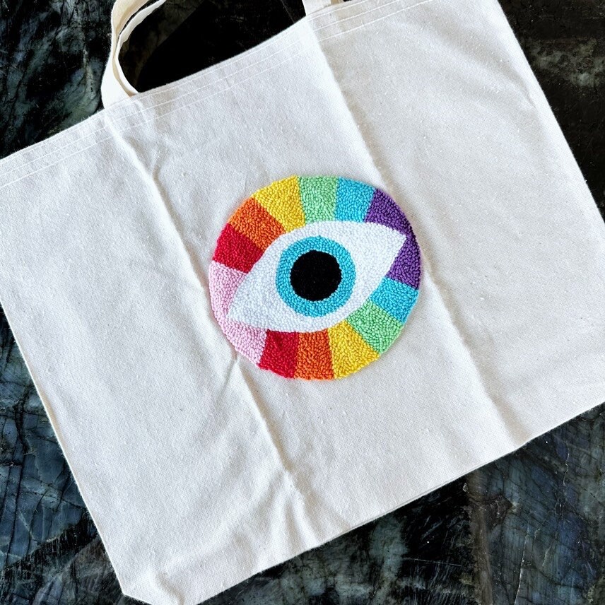 SALE Evil Eye Punch Tote Bag Punch Needle Organic Bag Hand - Etsy